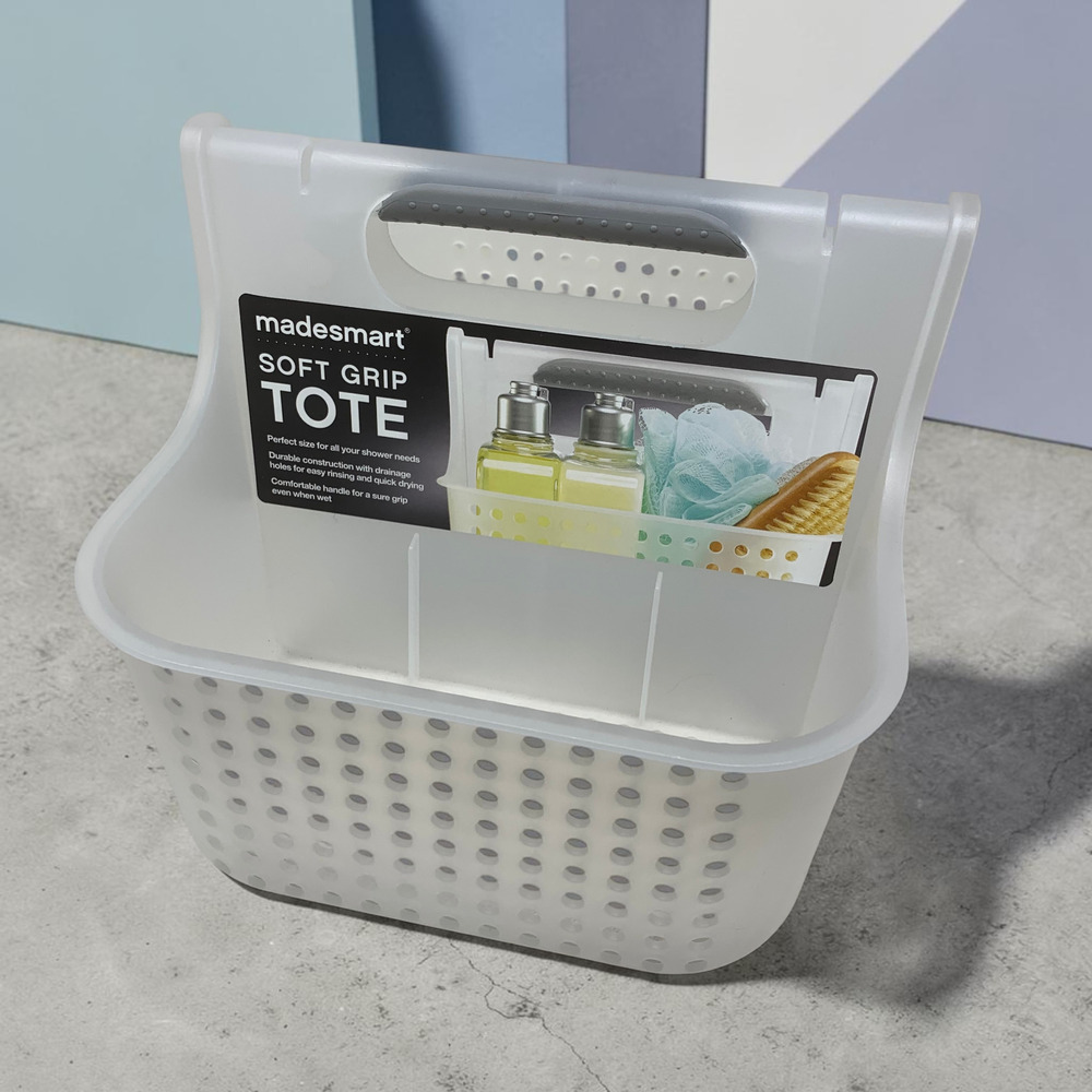 NEW Madesmart Soft Grip Shower Tote Bathroom Caddy Organizer Frosted Clear NWT